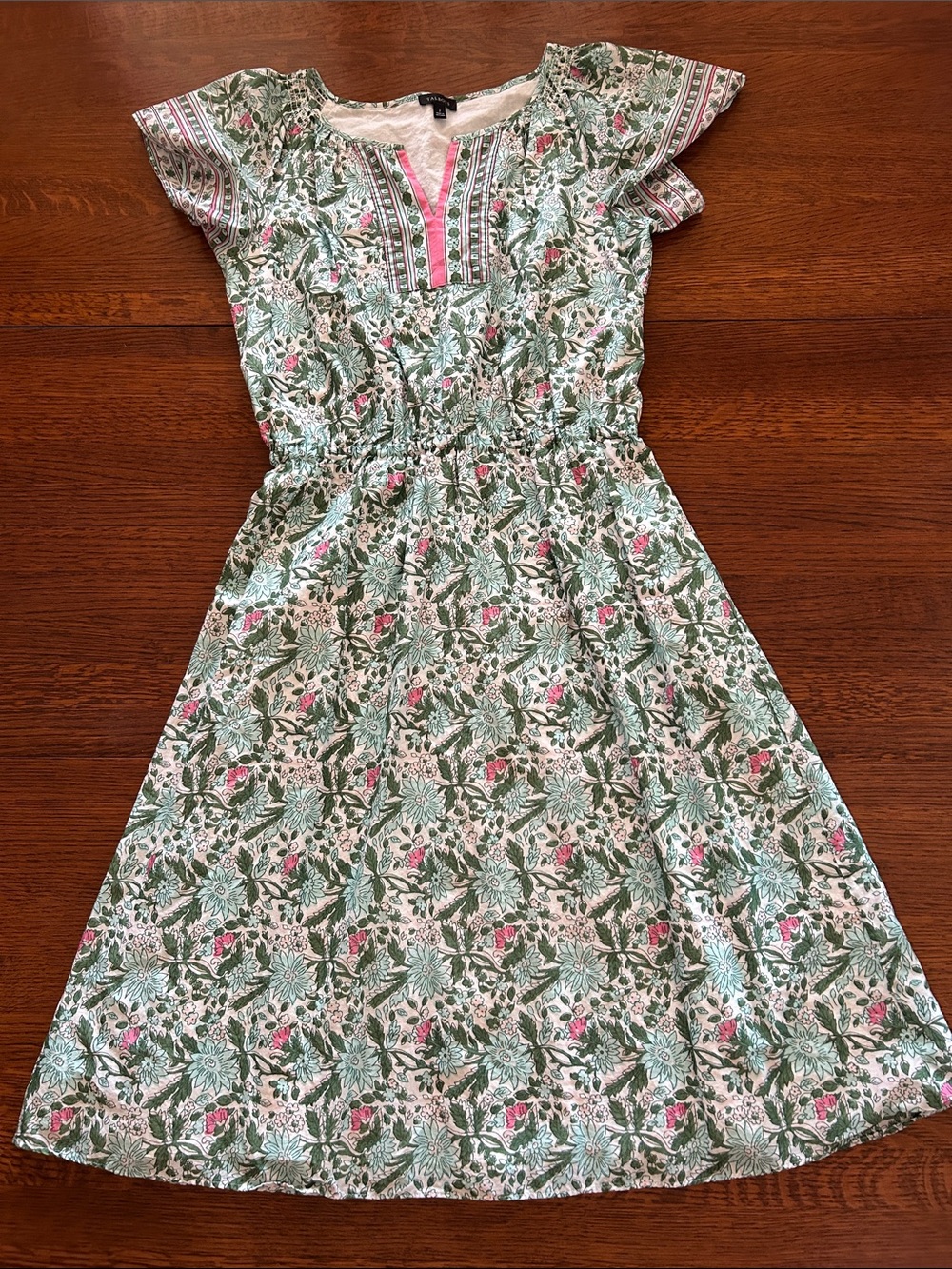 Talbots Green and Pink Floral Midi Dress